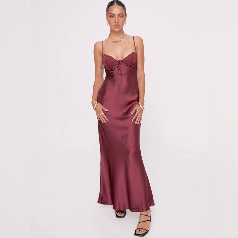 Princess Polly Fadyen Bias Cut Maxi Dress, Burgundy, Size 8